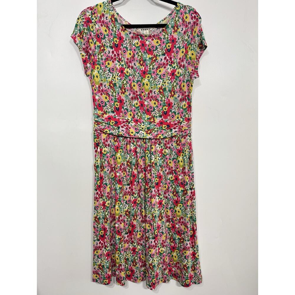 Boden Ditsy Floral Amelie Jersey Dress US 8R Pink Yellow Summer Work Travel Soft - Picture 2 of 11